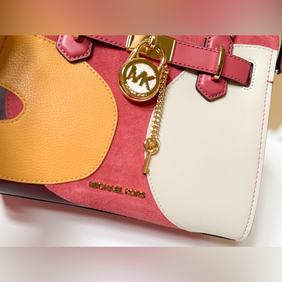 Michael Kors Hamilton Small Satchel Shoulder Bag Graphic Logo Light Berry Multi - Picture 13 of 14